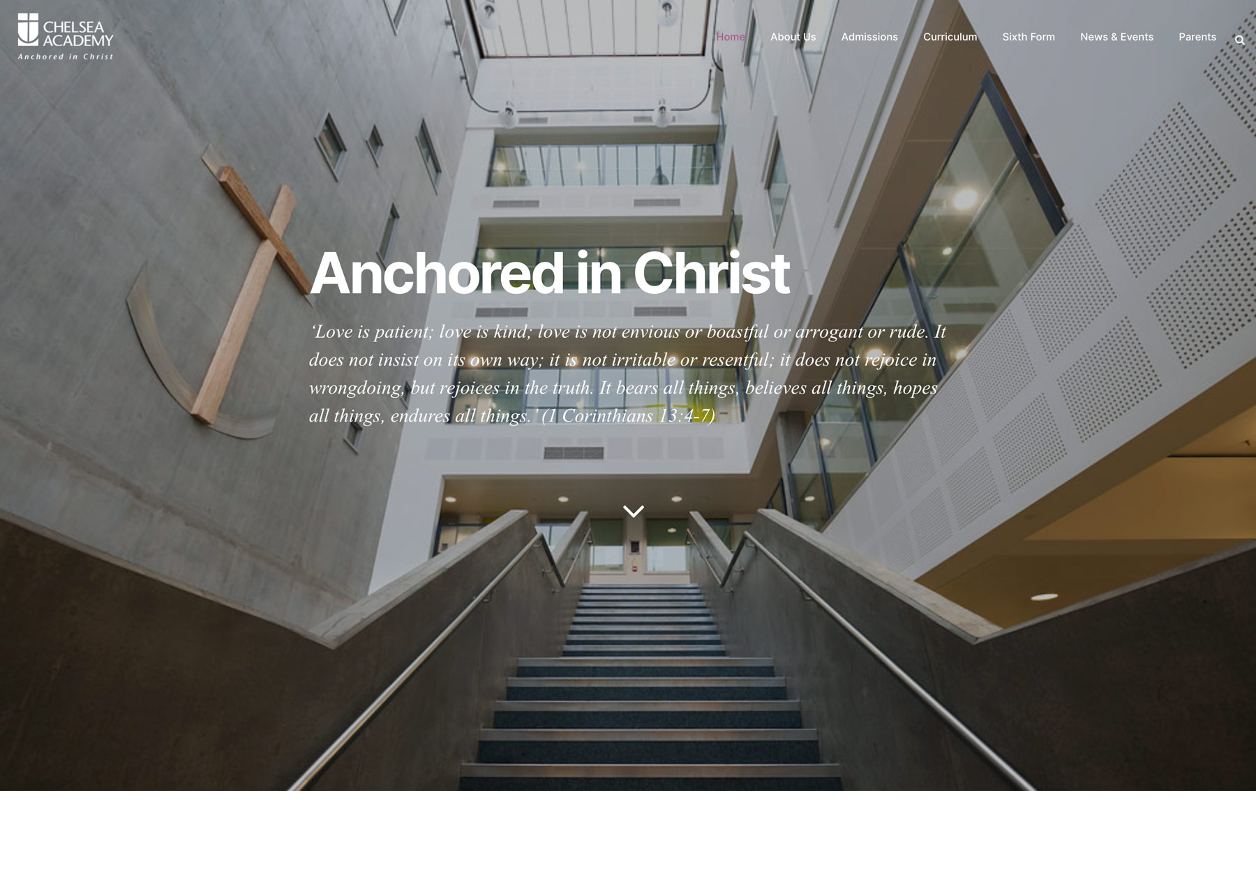 Chelsea academy website hompage screenshot - School website photography by James Robertshaw