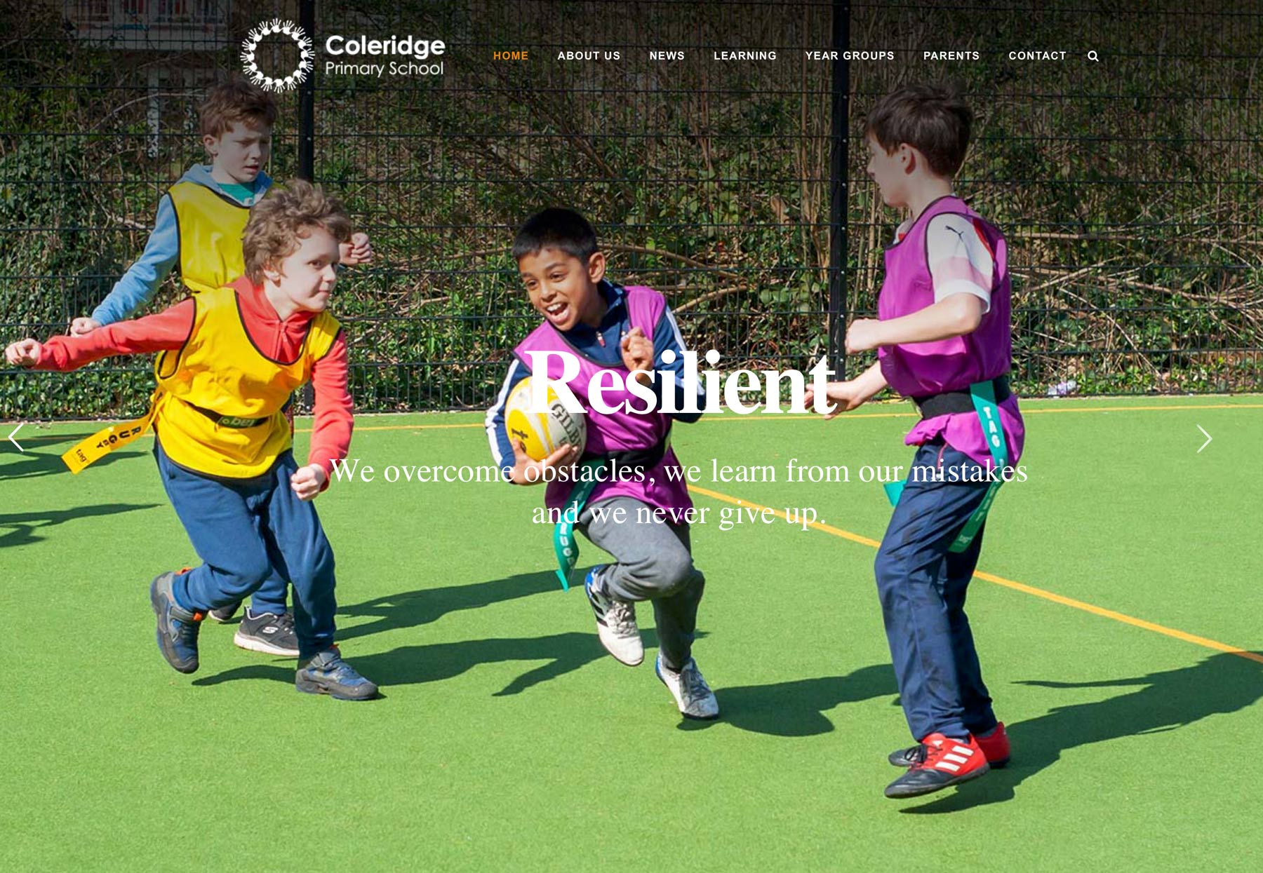 School website photography by James Robertshaw - Screenshot of homepage of Coleridge school website