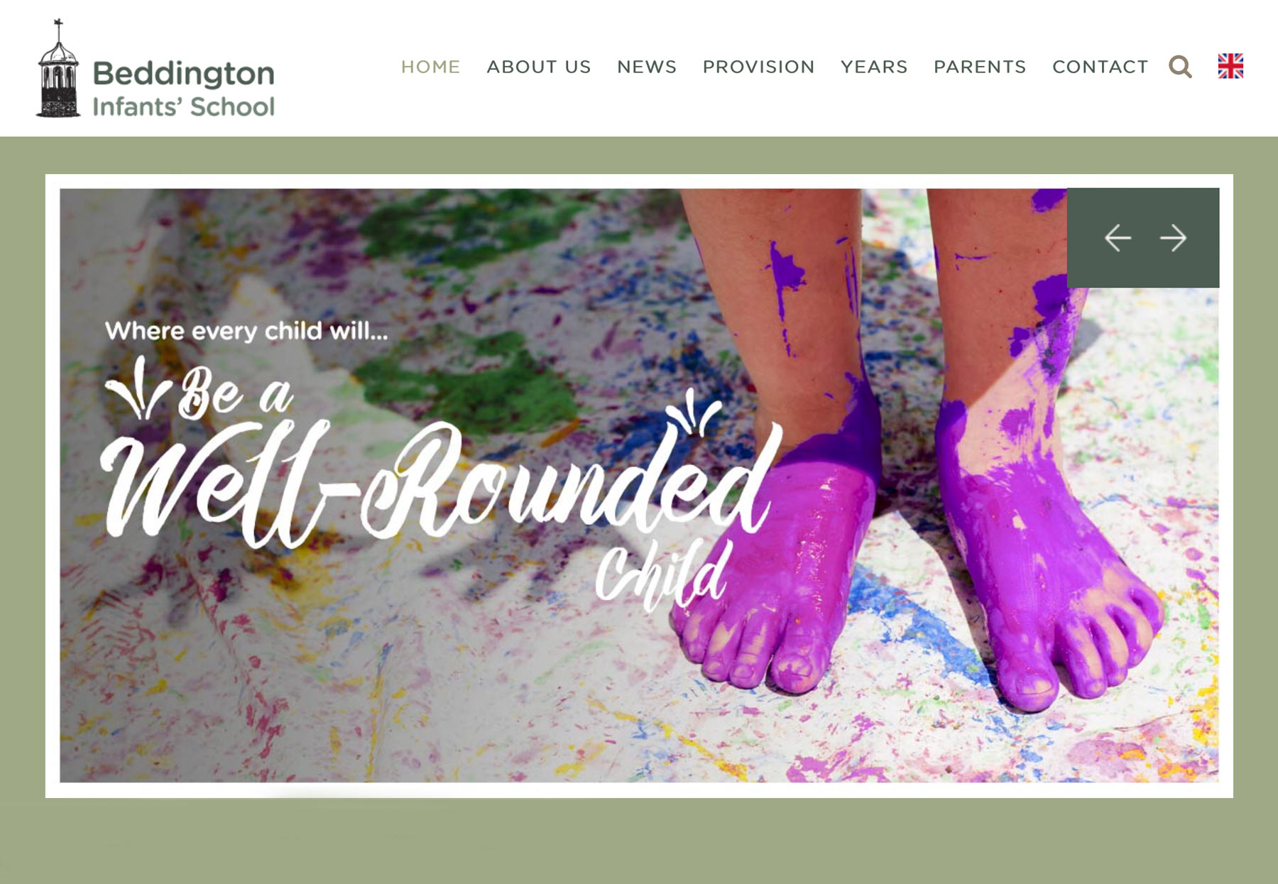 Natural school website photography by James Robertshaw - Screenshot of hompage of Beddington Infants school