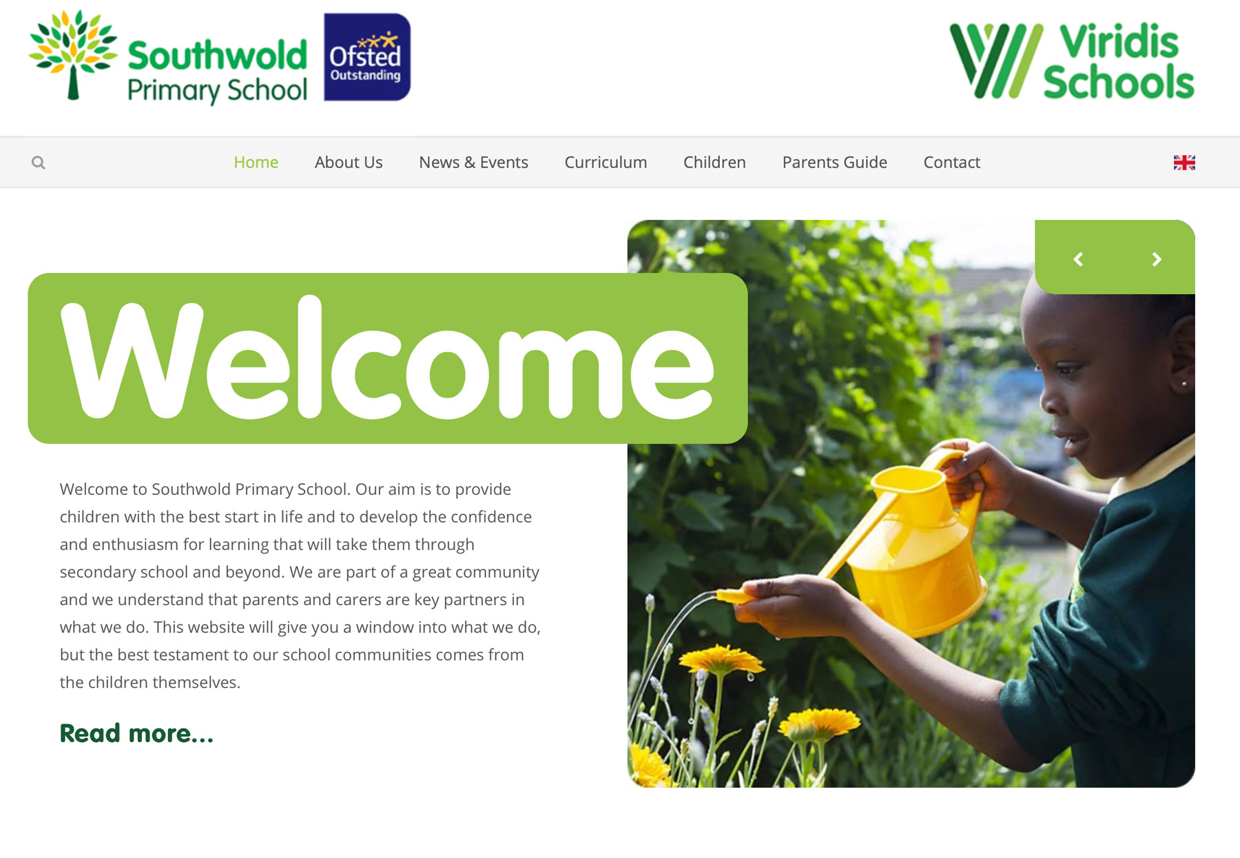 Screenshot of hompage of Southwold Primary School