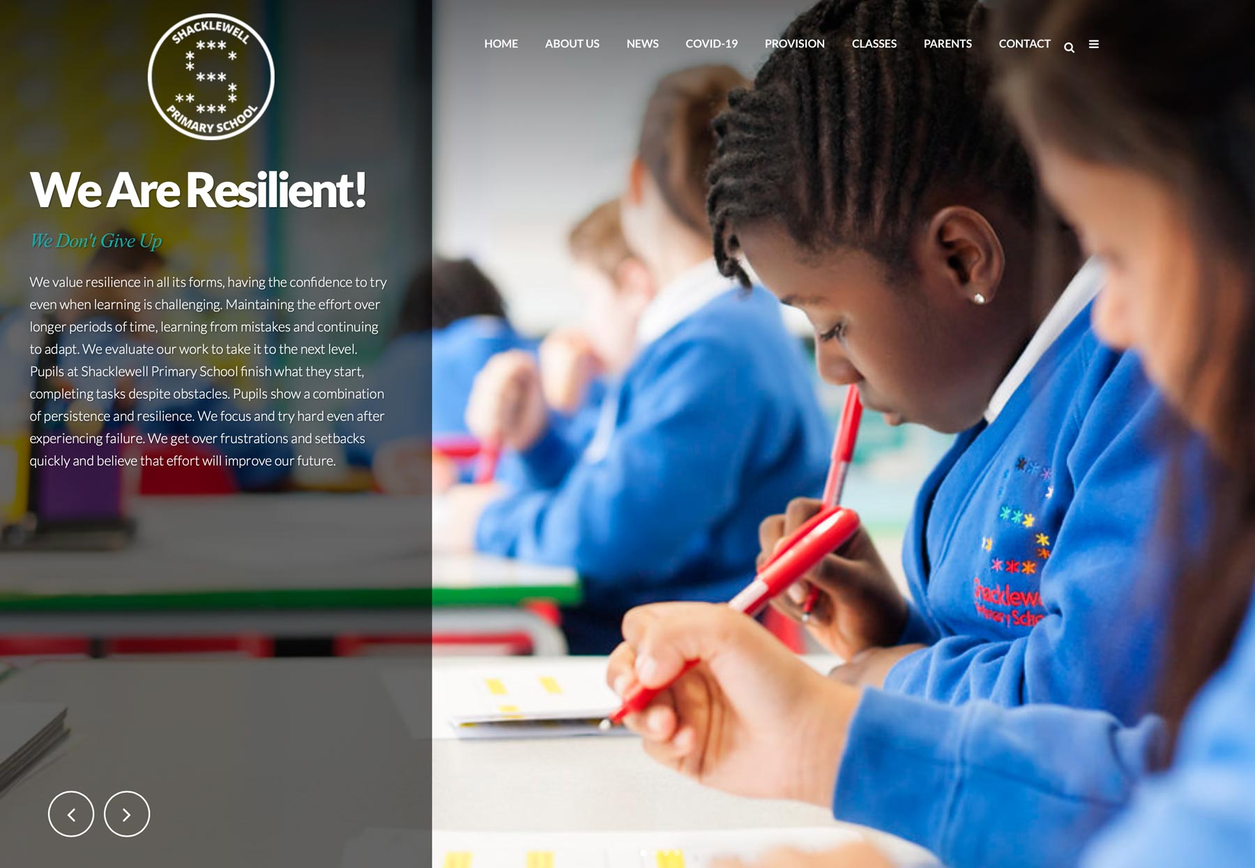 School website photography by James Robertshaw - Screenshot of hompage of Shacklewell Primary School