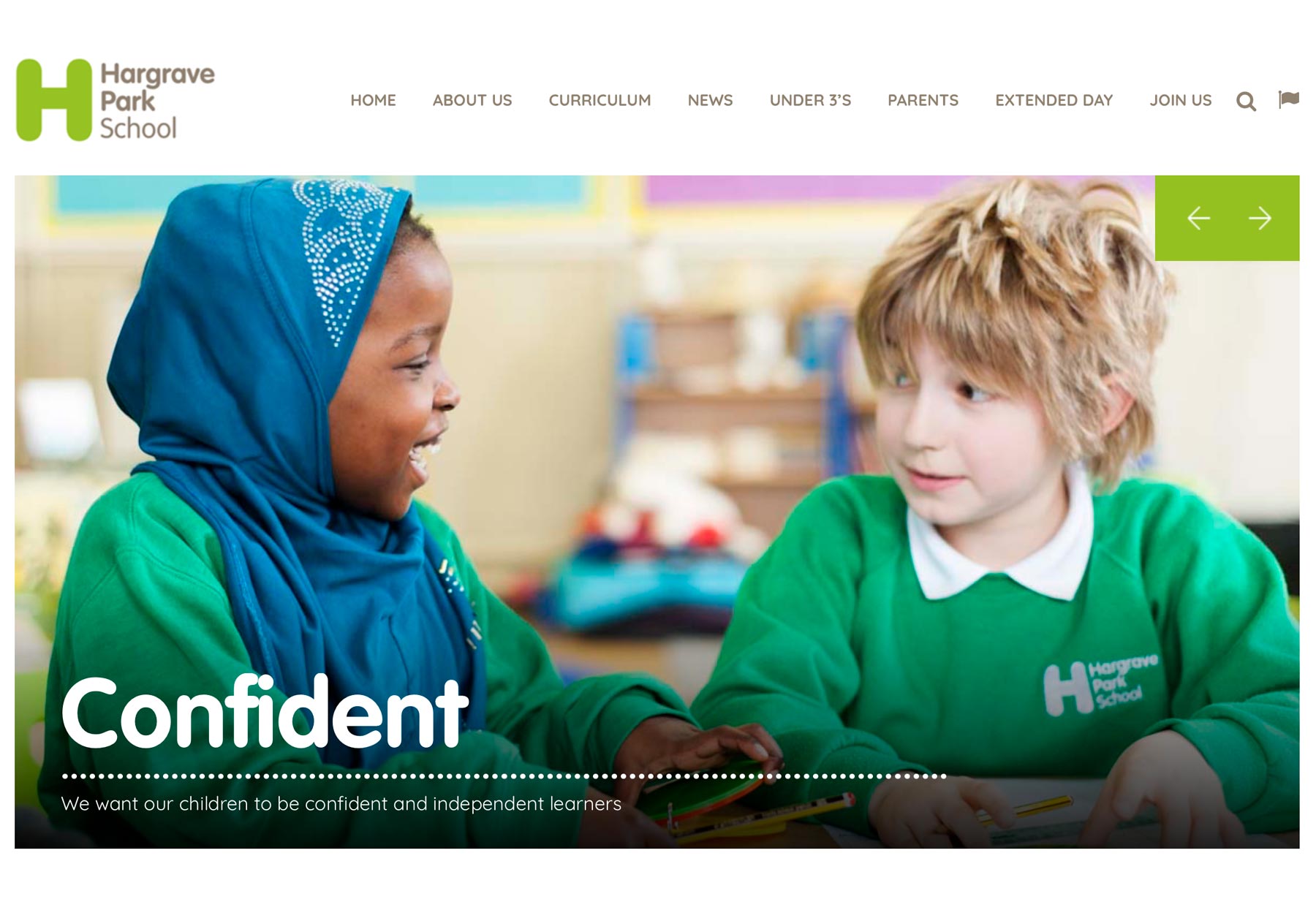 Screenshot of hompage of Hargrave Park Primary School