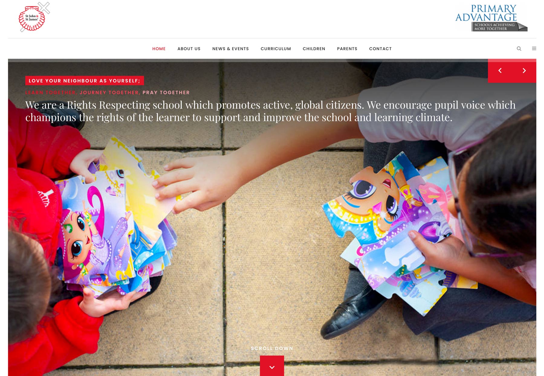 website hompage screenshot St John and St James Primary School -School website photography by James Robertshaw