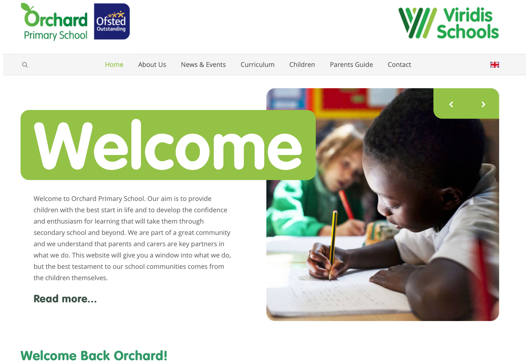 website hompage screenshot Orchard Primary School
