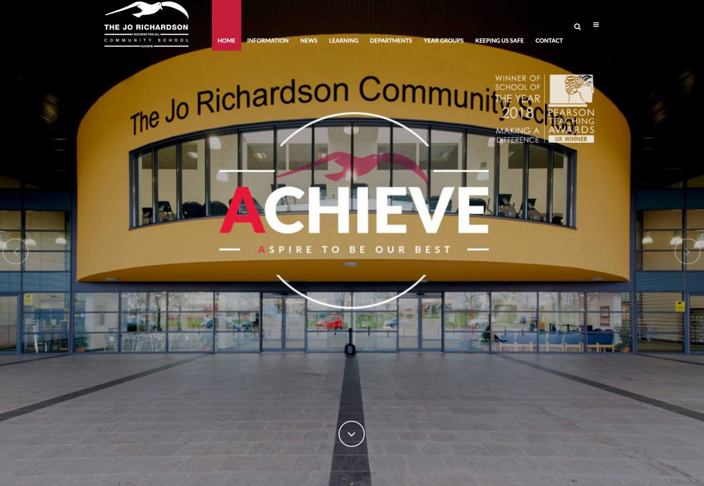 Screenshot of hompage of Jo Richardson Cummunity School website