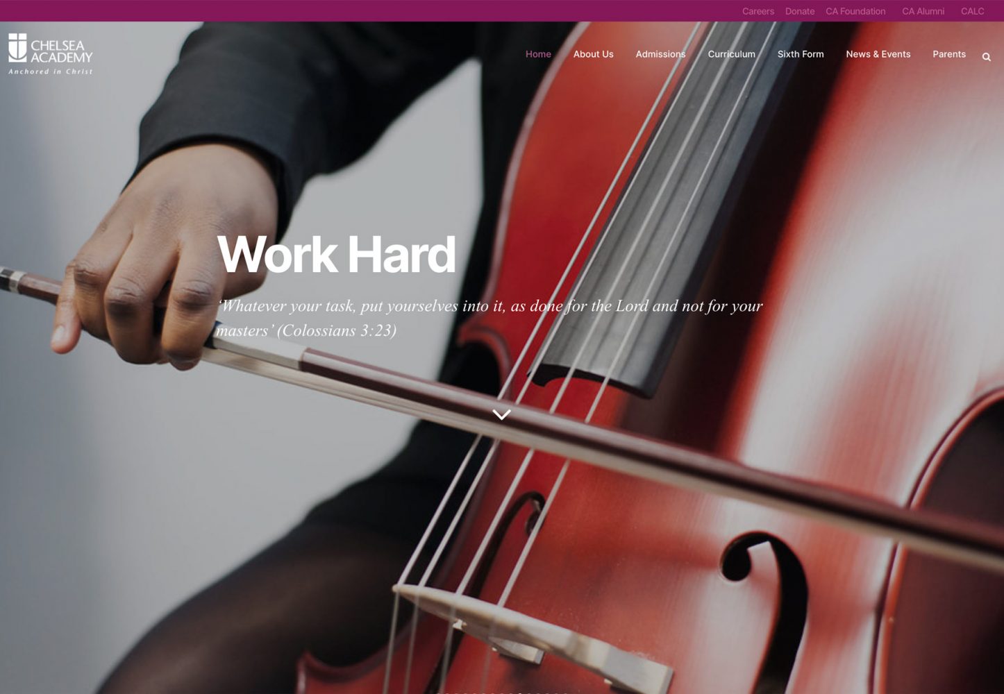 Secondary school website photograph student playing double bass