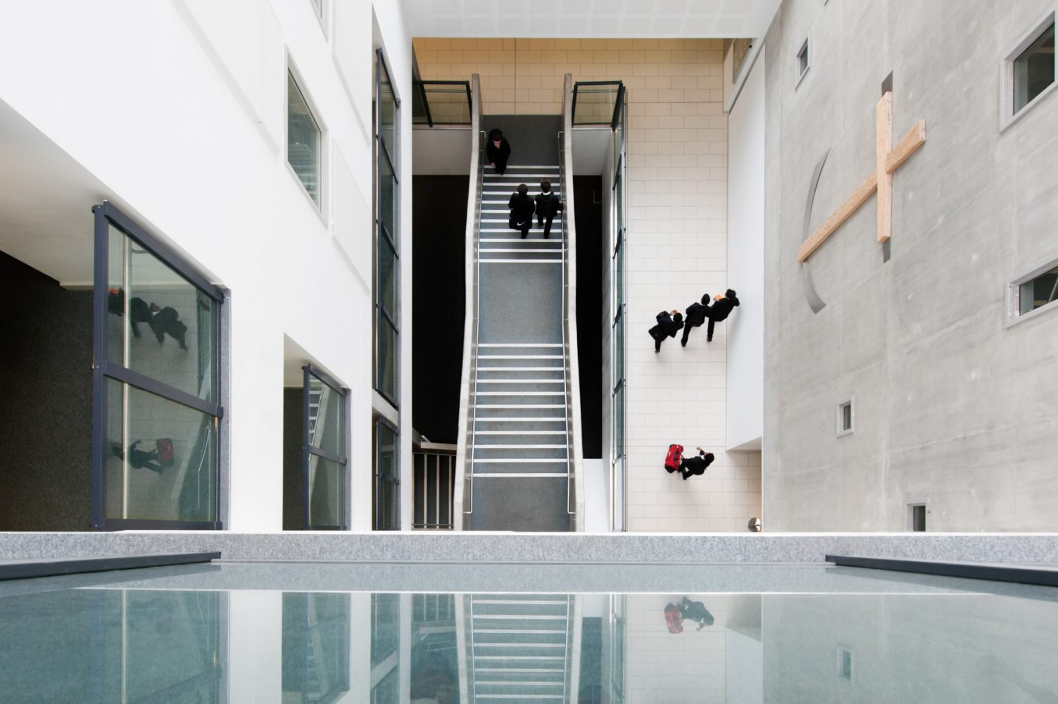 Academy school photography looking down into the atrium of Chelsea Academy