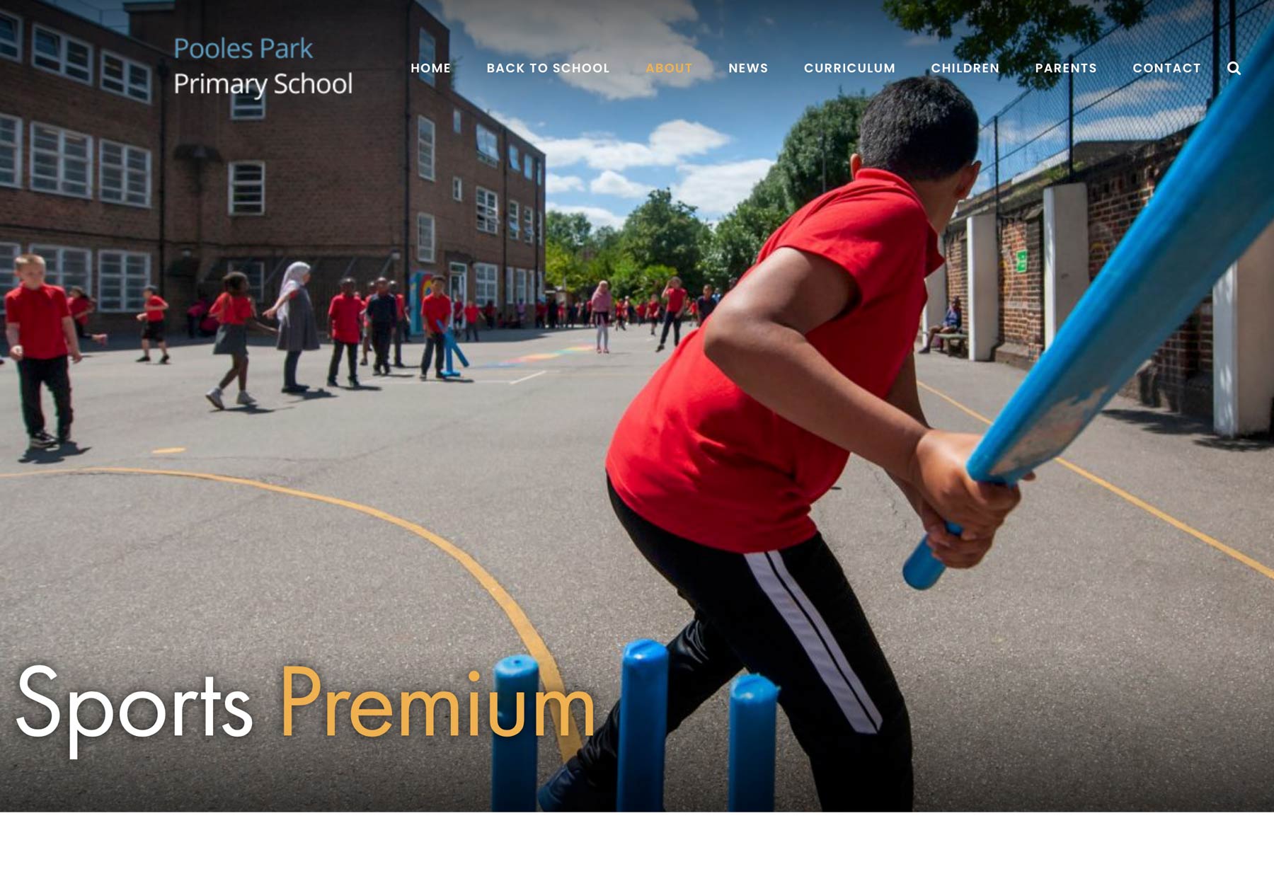 Islington School website photography screenshot of Sports Premium page.